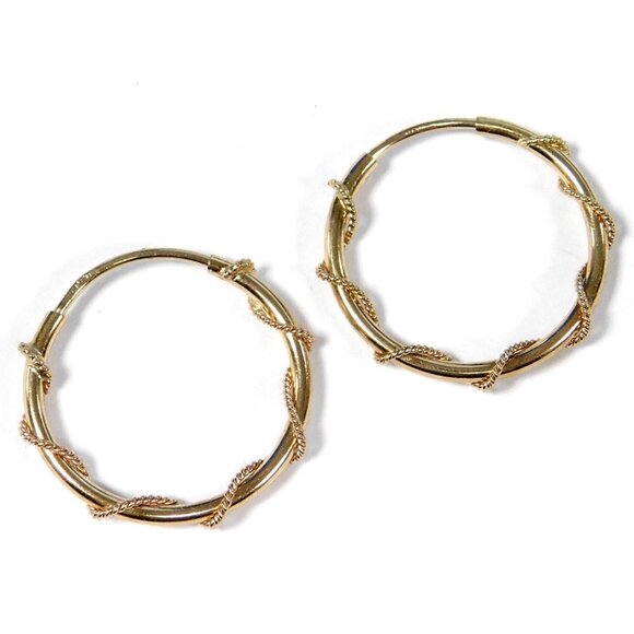 Real 10K Gold Twisted Hoop Earrings, Dainty Circle Hoops, Everyday Fine Jewelry - Picture 1 of 3